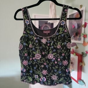 MARINA Black Floral Embroidered Top